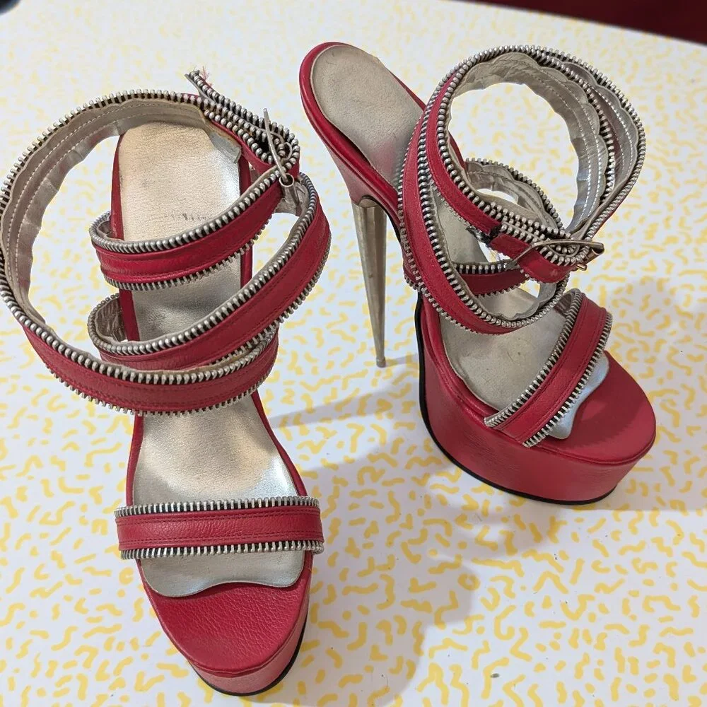Vintage LSB Custom Red Leather Stiletto Platforms Size 6 - Picture 3 of 9